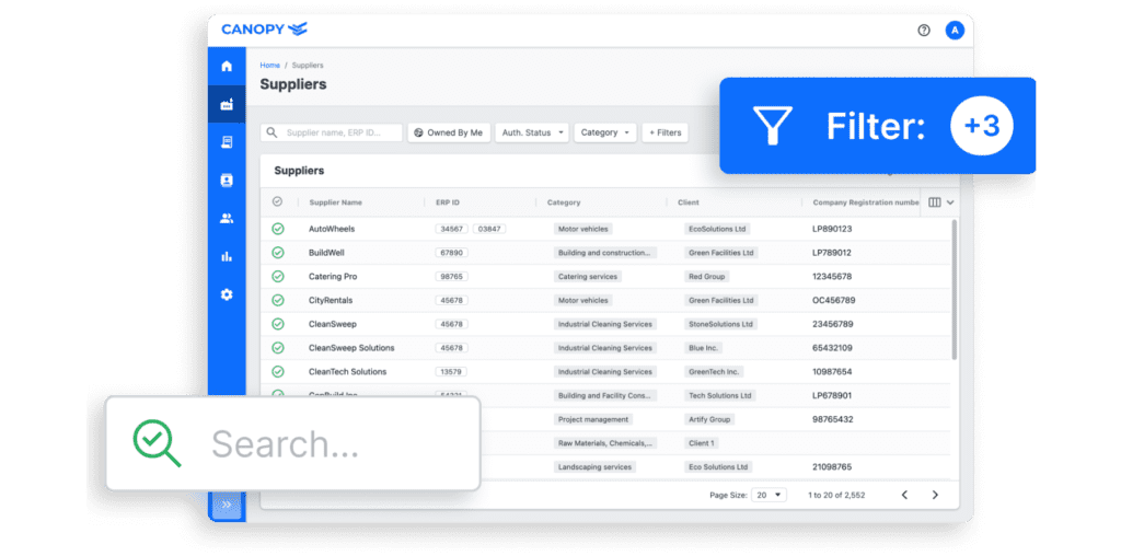 Canopy software supplier search page screenshot