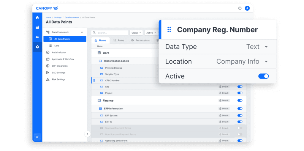 Canopy software data framework page screenshot